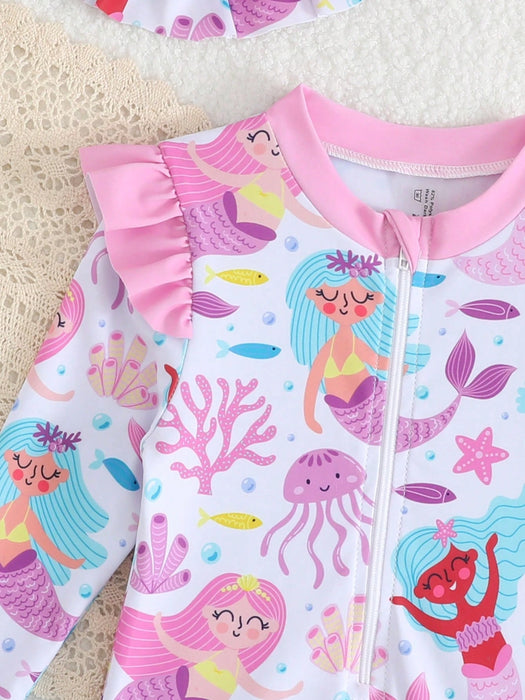 SHEIN Traje de baño de una pieza para bebé niña con estampado de sirena