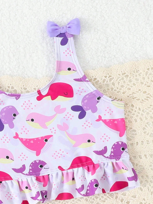 Bikini estampado y liso para bebé niña con falda y sombrero, adorable