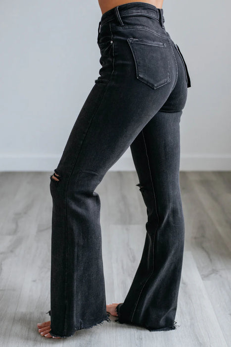 Jeans de pierna amplia de talle alto desgarro