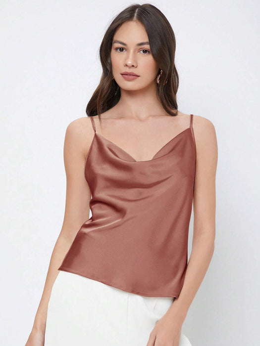 SHEIN BizChic Camiseta de tirantes de satén de color liso para mujer