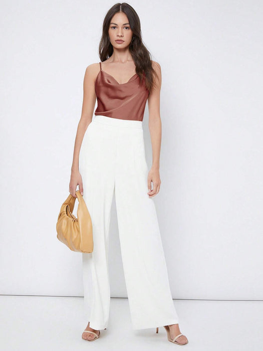SHEIN BizChic Camiseta de tirantes de satén de color liso para mujer