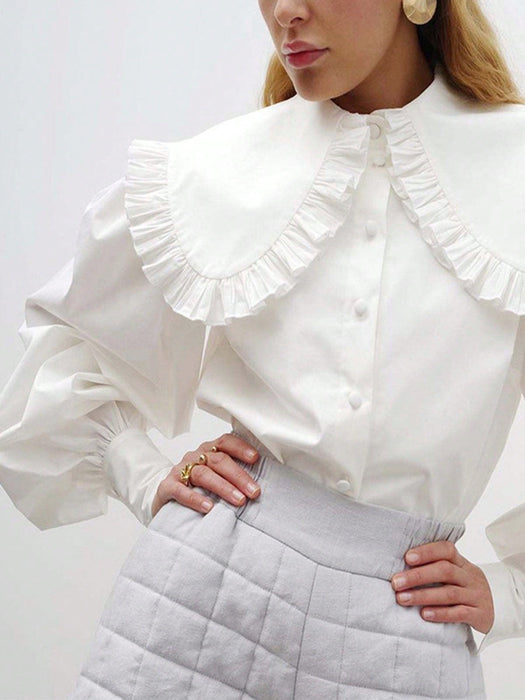 SHEIN Blusa de manga larga elegante para mujer con cuello Peter Pan