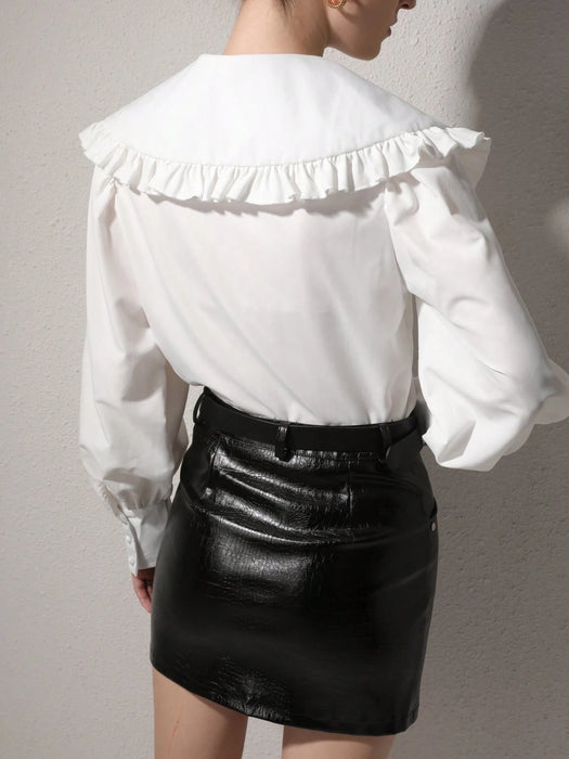 SHEIN Blusa de manga larga elegante para mujer con cuello Peter Pan