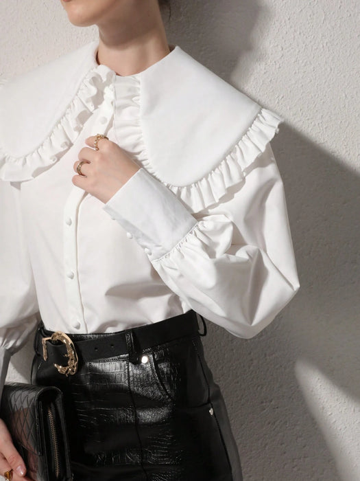 SHEIN Blusa de manga larga elegante para mujer con cuello Peter Pan