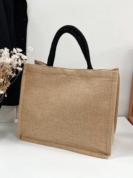 SHEIN Bolso de mano con flor de lino y letra personalizada,  para mujeres