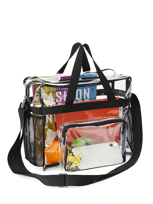 Bolso tote transparente de hombro casual, deportivo impermeable para mujeres