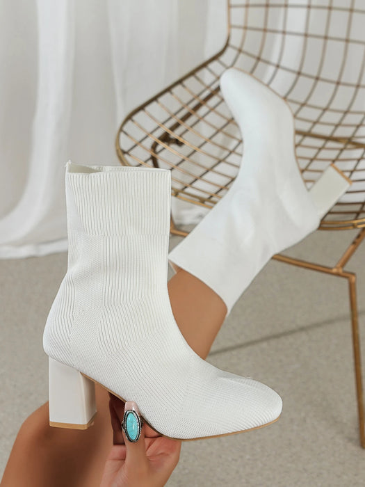 SHEIN Botas de punto de tacón ancho y versátiles de unicolor para mujer