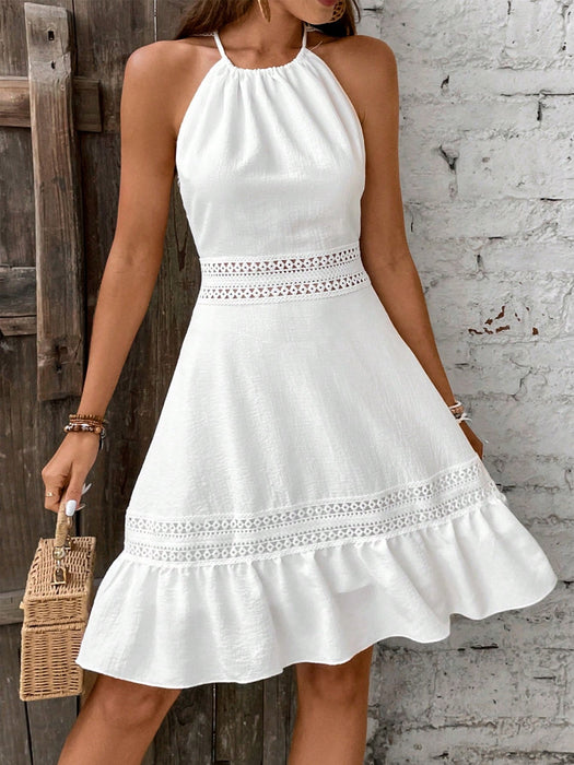 SHEIN Breezaya Vestido para mujer, estilo patchwork con encaje en la espalda y nudo calado