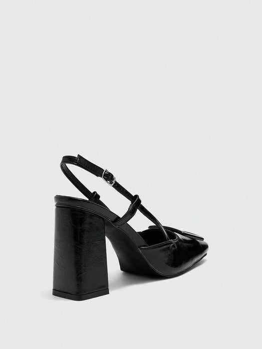 SHEIN CUCCOO BIZCHIC Bombas de cuero sintético marrón con tacón grueso