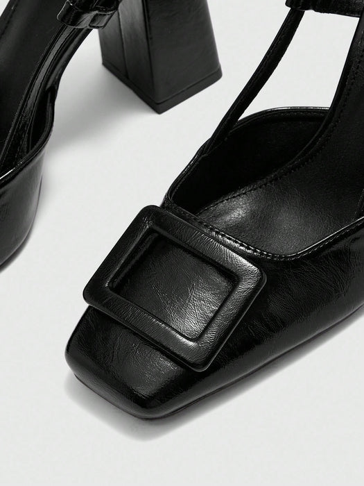 SHEIN CUCCOO BIZCHIC Bombas de cuero sintético marrón con tacón grueso