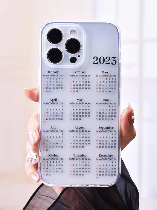 Shein Funda transparente para teléfono con patrón de calendario 2023 para iphone