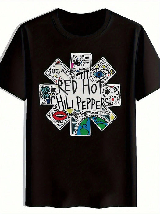 Camiseta Gráfica Negra para Hombre con Diseño de Red Hot Chili Peppers