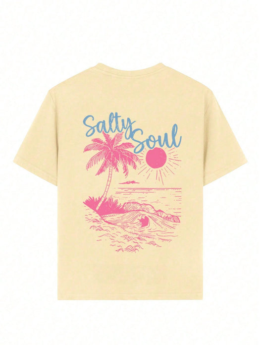 SHEIN Camiseta de manga corta, estampado tropical para niñas preadolescente