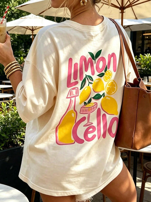 SHEIN Camiseta holgada con estampado de limones de estilo italiano sureño