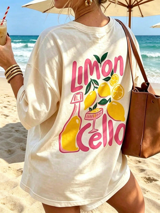 SHEIN Camiseta holgada con estampado de limones de estilo italiano sureño