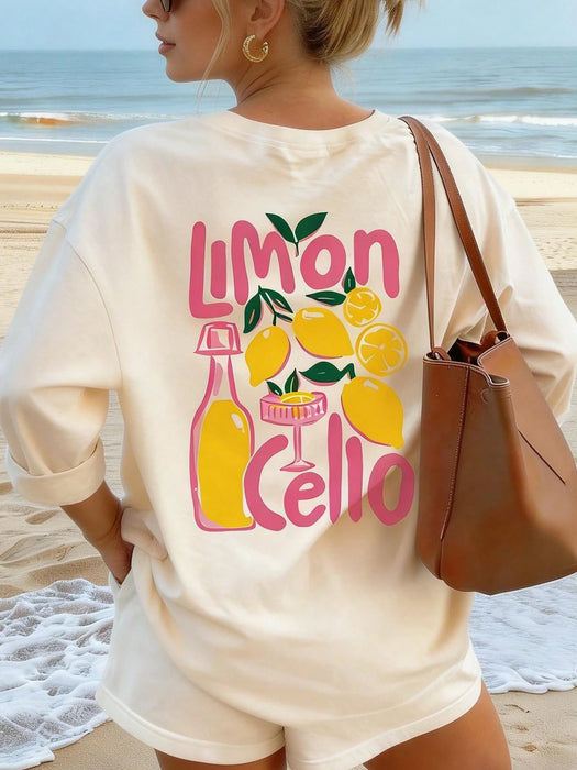 SHEIN Camiseta holgada con estampado de limones de estilo italiano sureño