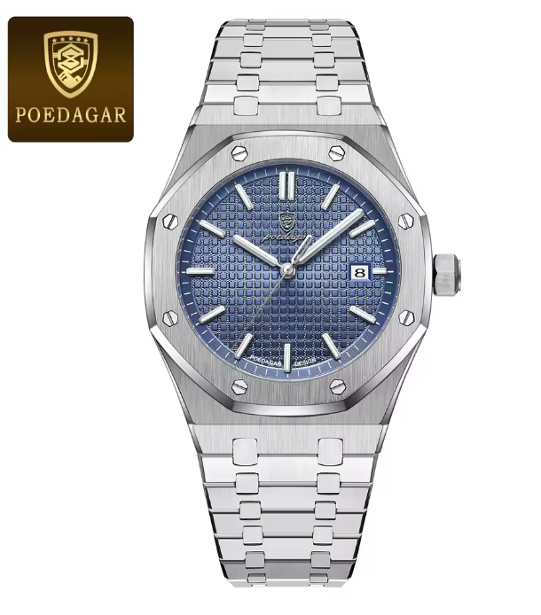 POEDAGAR reloj de lujo para hombre de pulsera luminoso de acero inoxidable para hombre