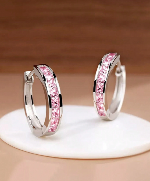 Shein 1 par de preciosos pendientes de aro con circonitas cúbicas