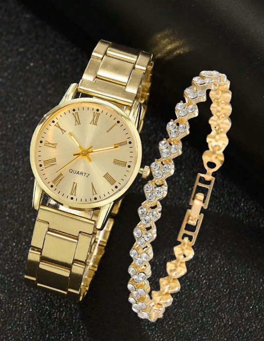 SHEIN Conjunto de joyería para mujer: 1 reloj digital pequeño con correa de acero y 1 pulsera