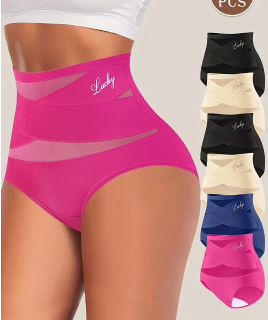 Pack de 5 bragas para mujer, cintura alta con control de abdomen colores aleatorios