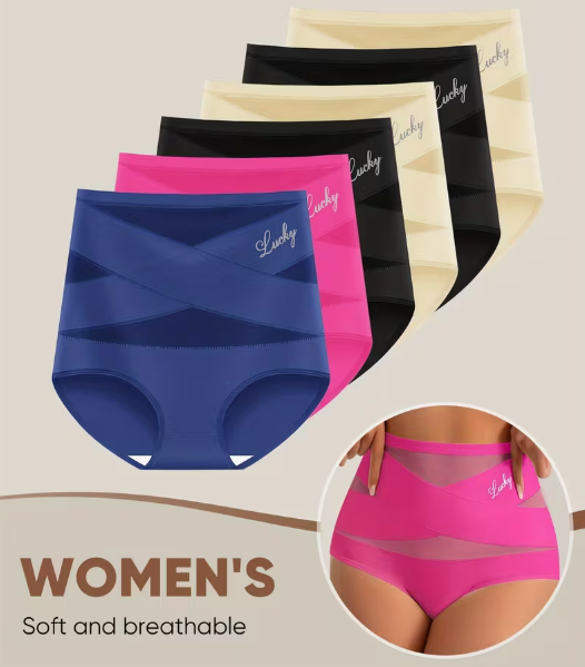 Pack de 5 bragas para mujer, cintura alta con control de abdomen colores aleatorios