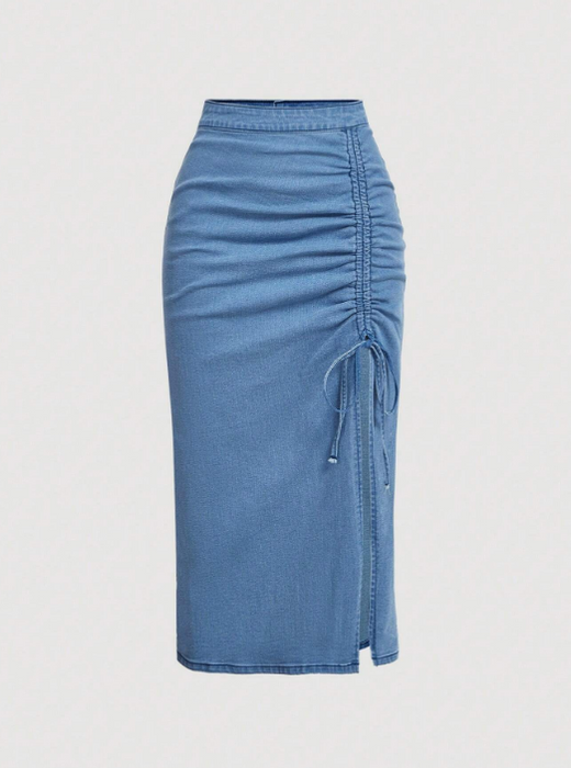 SHEIN MOD Falda vaquera diaria simple con lazo para mujeres