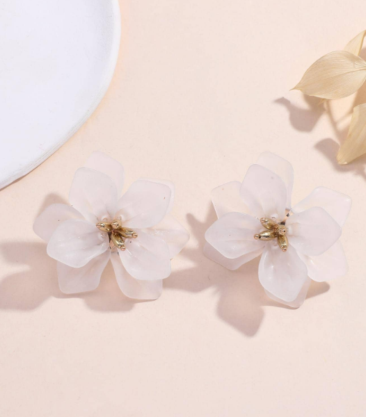 1 par de pendientes de pétalos de flores preservadas de doble capa para mujer