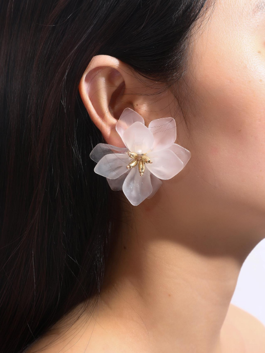 1 par de pendientes de pétalos de flores preservadas de doble capa para mujer