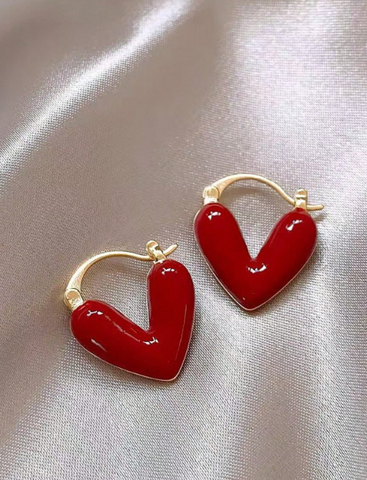 1 par de aretes con forma de corazón, joyería para mujer