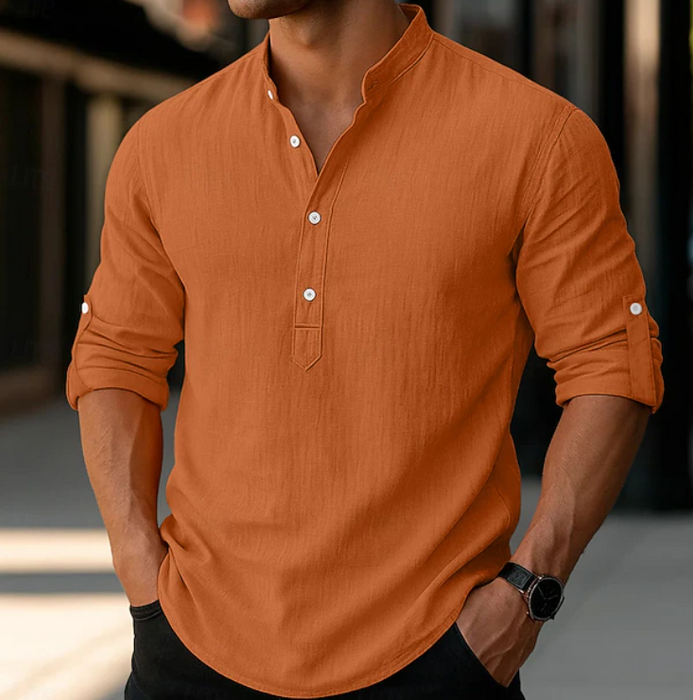 Camisa casual de manga larga para hombre primavera y verano con cuello minimalista