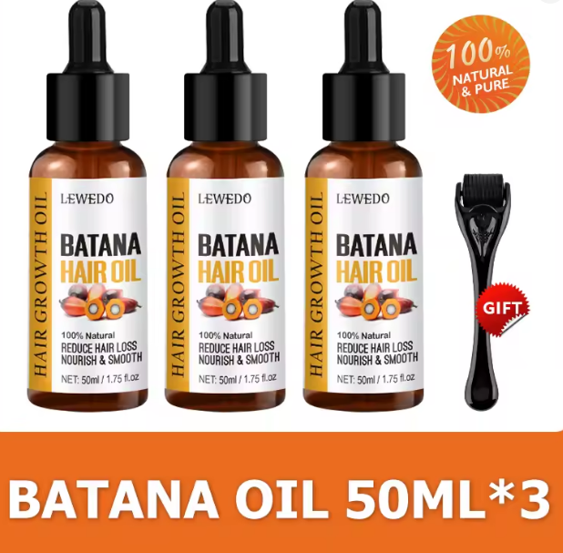 Lewedo Naturals Pack de 3 aceite de Batana crecimiento rápido del cabello para hombres y mujeres y rodillo de microagujas