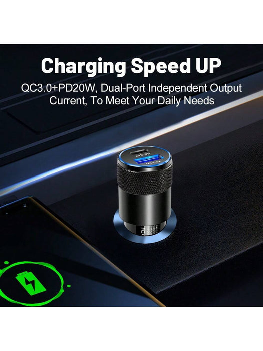 Cargador de coche de carga rápida PD [Versión Mini de Metal] 3.1A USB+Type-C