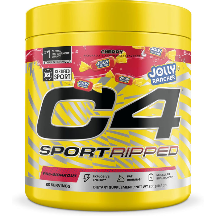 C4 Sport Ripped Pre Workout Powder - Jolly Rancher Cherry - Certificado NSF para deportistas