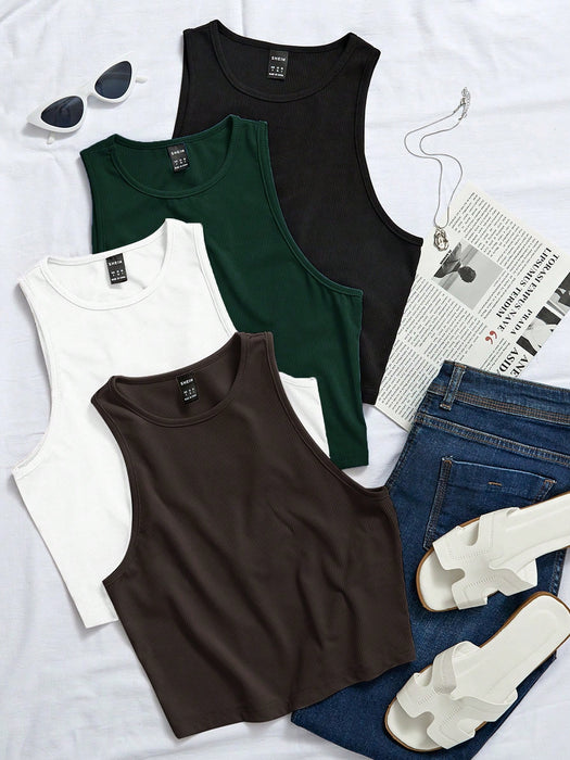 Shein Chiquease Camisetas sin mangas estampadas de 4 piezas para mujer