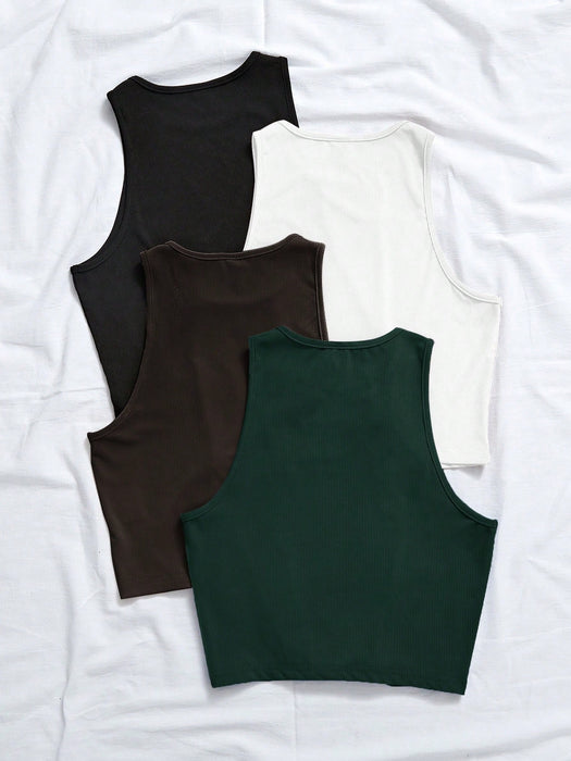 Shein Chiquease Camisetas sin mangas estampadas de 4 piezas para mujer