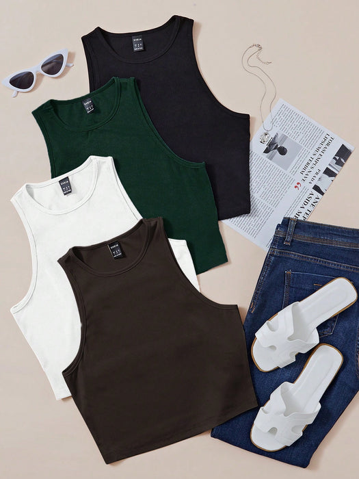 Shein Chiquease Camisetas sin mangas estampadas de 4 piezas para mujer