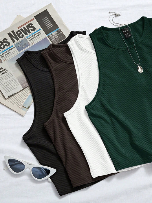 Shein Chiquease Camisetas sin mangas estampadas de 4 piezas para mujer