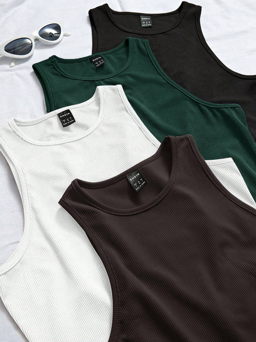 Shein Chiquease Camisetas sin mangas estampadas de 4 piezas para mujer