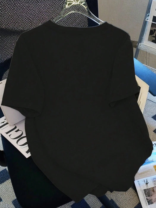 SHEIN Chiquease Camiseta casual de manga corta para mujer con flor estéreo