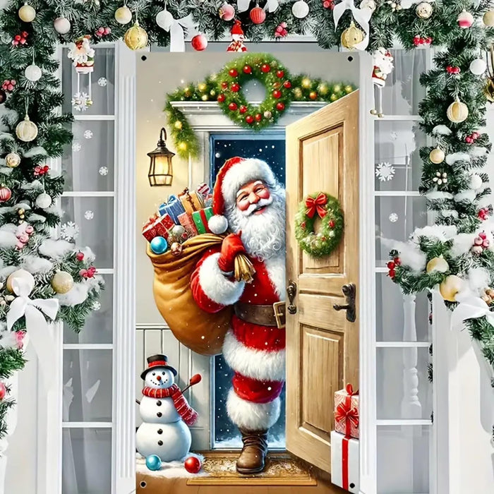 Cubierta navideña para puerta, decoración de Papá Noel, pancarta de Feliz Navidad