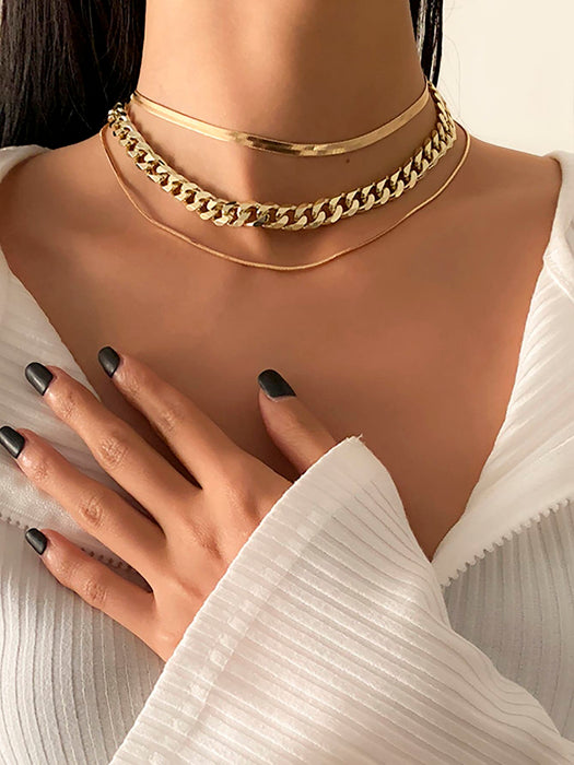 Collar de cadena gruesa de estilo Punk Simple de 3 piezas para mujer