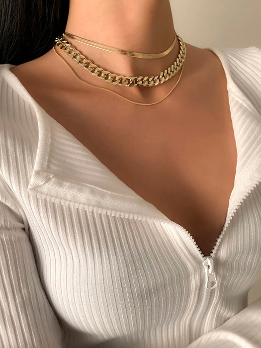 Collar de cadena gruesa de estilo Punk Simple de 3 piezas para mujer