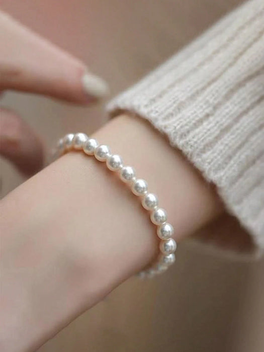 2 Pulsera Delicada De Perlas Falsas Y Elástica Bohemia