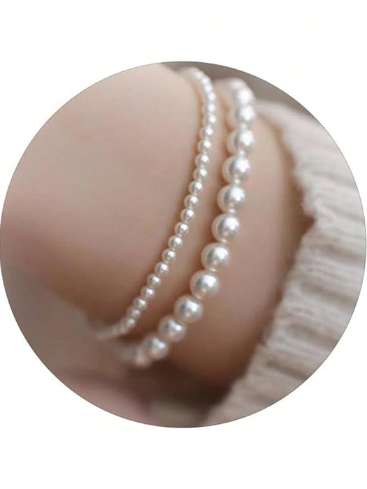 2 Pulsera Delicada De Perlas Falsas Y Elástica Bohemia