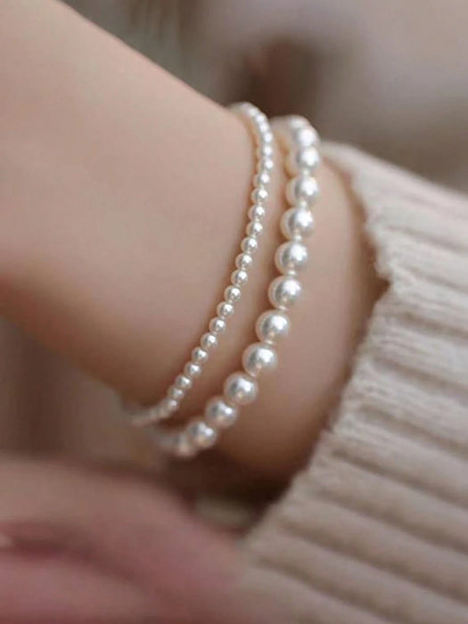 2 Pulsera Delicada De Perlas Falsas Y Elástica Bohemia