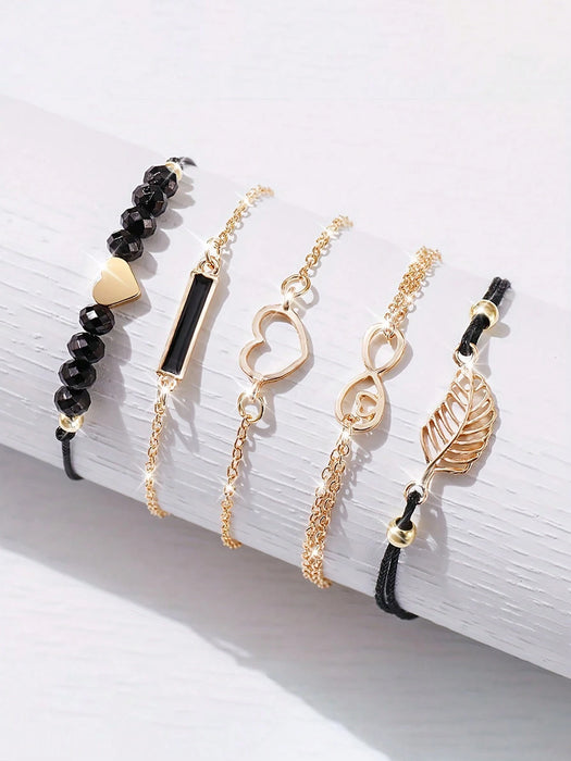 SHEIN Conjunto de 6pcs de reloj de cuarzo de piel sintética a juego con pulseras de moda para mujer