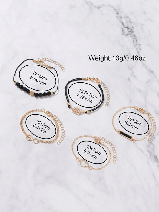 SHEIN Conjunto de 6pcs de reloj de cuarzo de piel sintética a juego con pulseras de moda para mujer