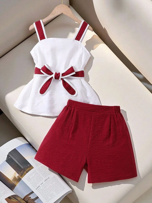SHEIN Conjunto de camisetas para niñas , top de tirantes combinado con shorts