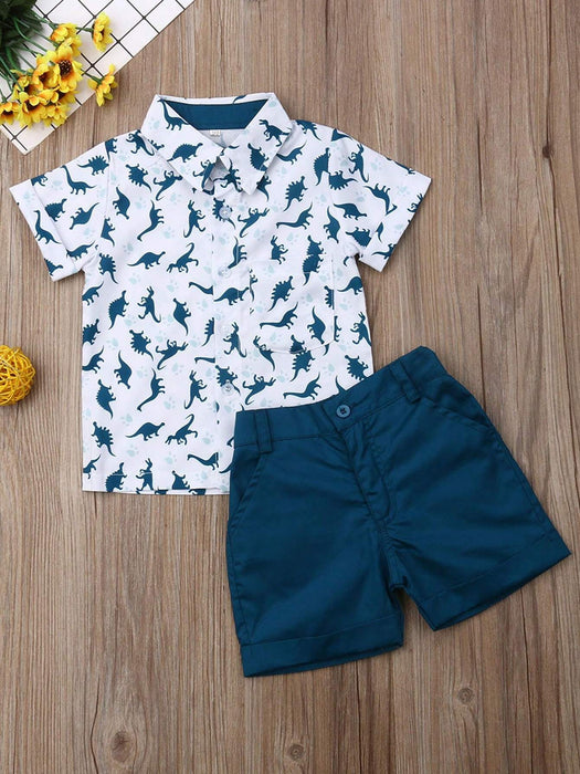 Conjunto de camisa manga corta con estampado de dinosaurio y pantalón corto para niño