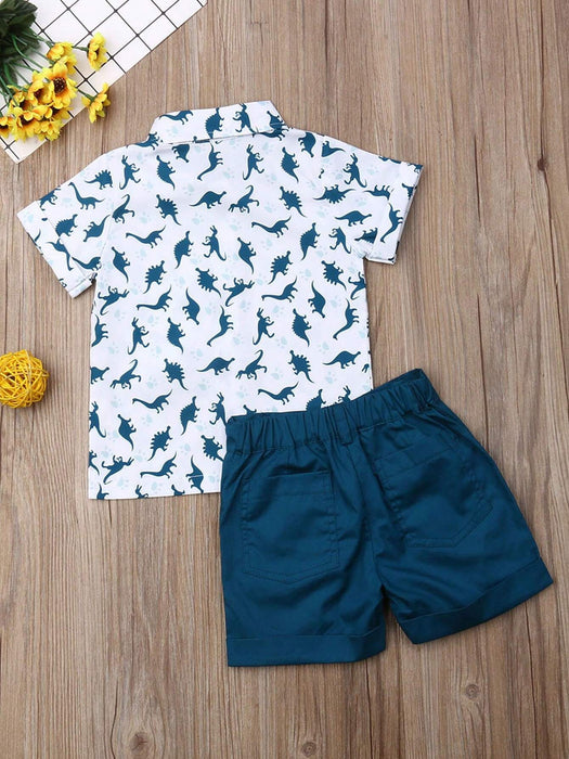 Conjunto de camisa manga corta con estampado de dinosaurio y pantalón corto para niño